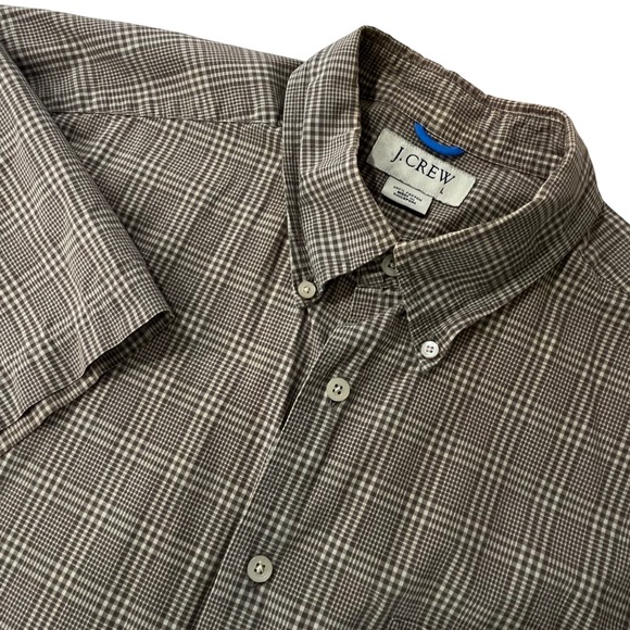 J. Crew Other - J. Crew Mens Button Down Shirt L Brown Plaid Cotton Short Sleeve Office Casual